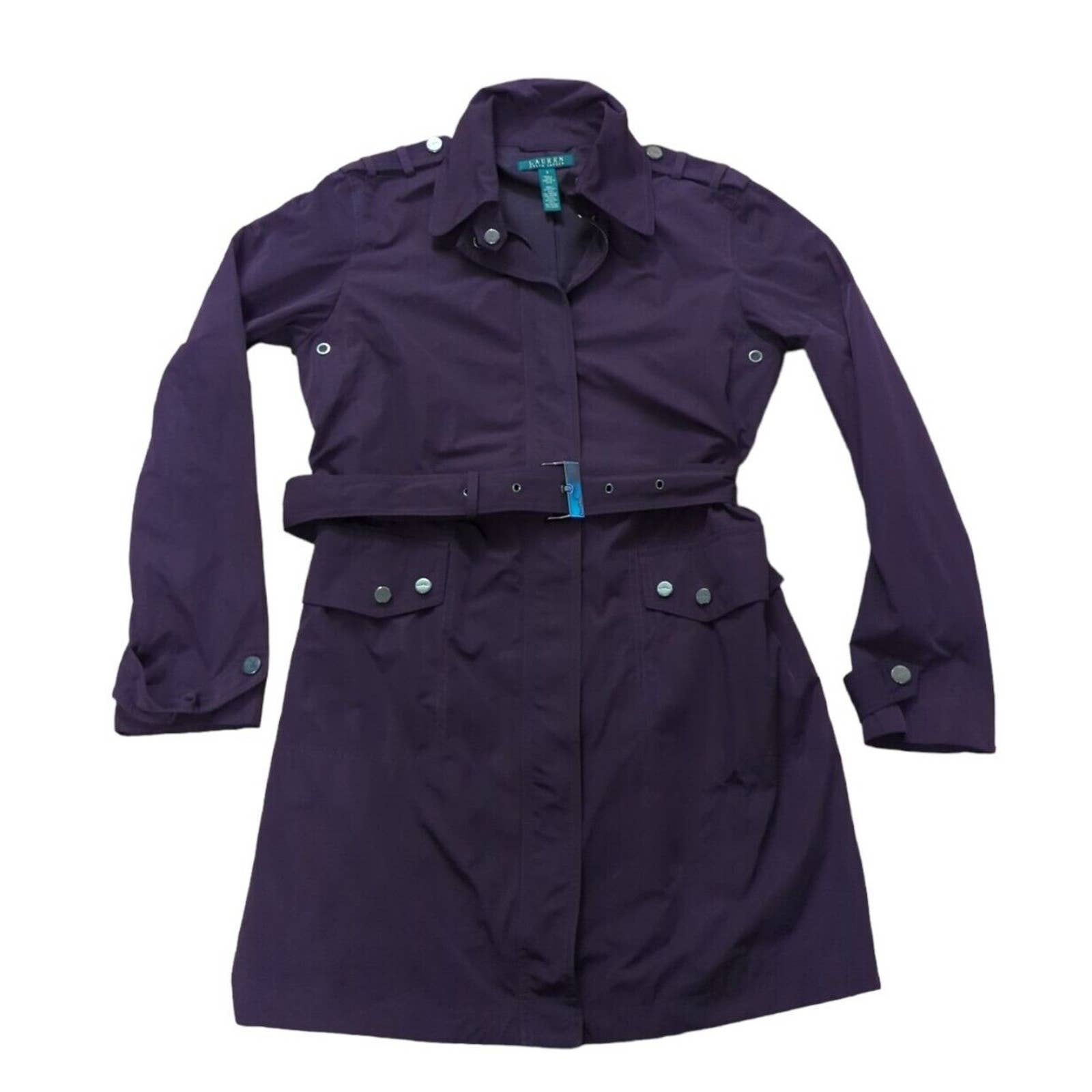 Lauren Ralph Lauren Dark Eggplant Purple Belted French Coat Small